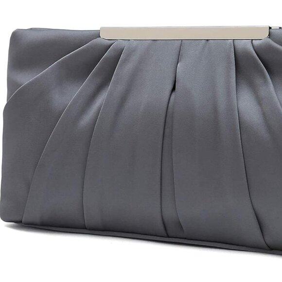 CHARMING TAILOR Clutch Evening Bag Elegant Pleated Satin Formal Handbag - Picture 5 of 7